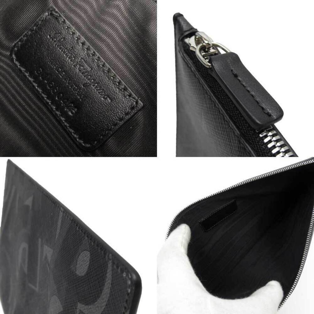 Salvatore Ferragamo black logo leather clutch bag